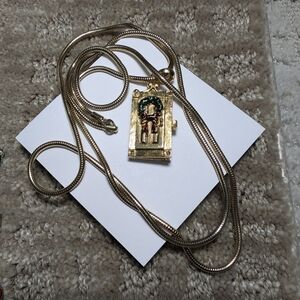 Gold Necklace with Red and Green Pendant